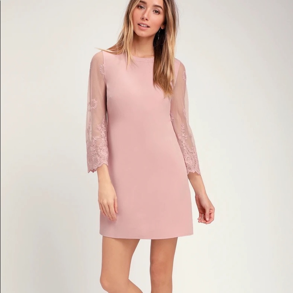 Lulu's • Once Upon a Midnight Mauve Embroidered Long Sleeve Shift Dress